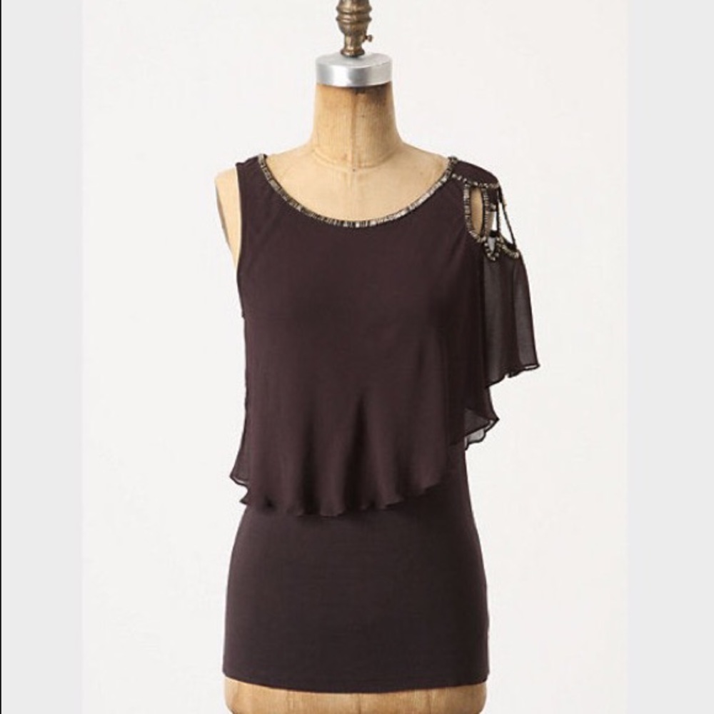Anthropologie Yoana Baraschi Tasman Bay one Shoulder Purple Beaded Top